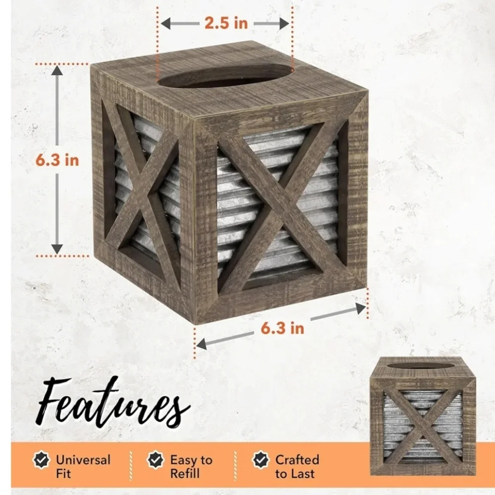 Rustic Wooden Tissue Box Holder New